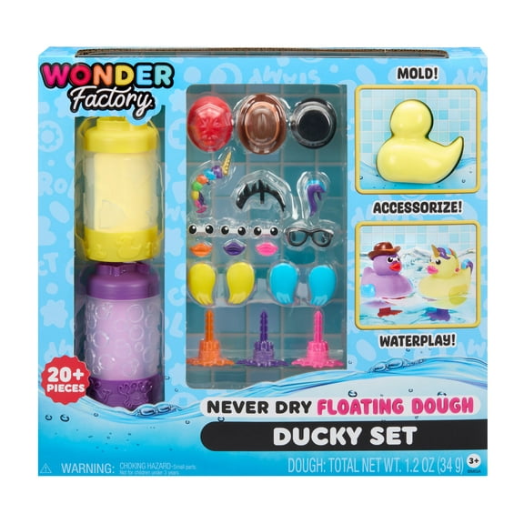 Wonder Factory Floating Dough Ducky Set, Never Dries Out, Gluten Free, Floats in Water