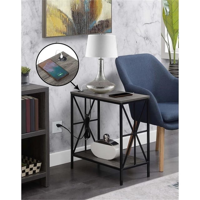 Tucson Table d'Appoint de Chaise Starburst avec Station de Recharge et Tablette en Bois Gris