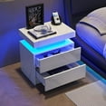 thumbnail image 6 of LED Nightstands, Modern End Side Table with 2 Drawers, LED Bedroom Furniture for Bedroom and Living Room, White Marble Pattern, 6 of 16