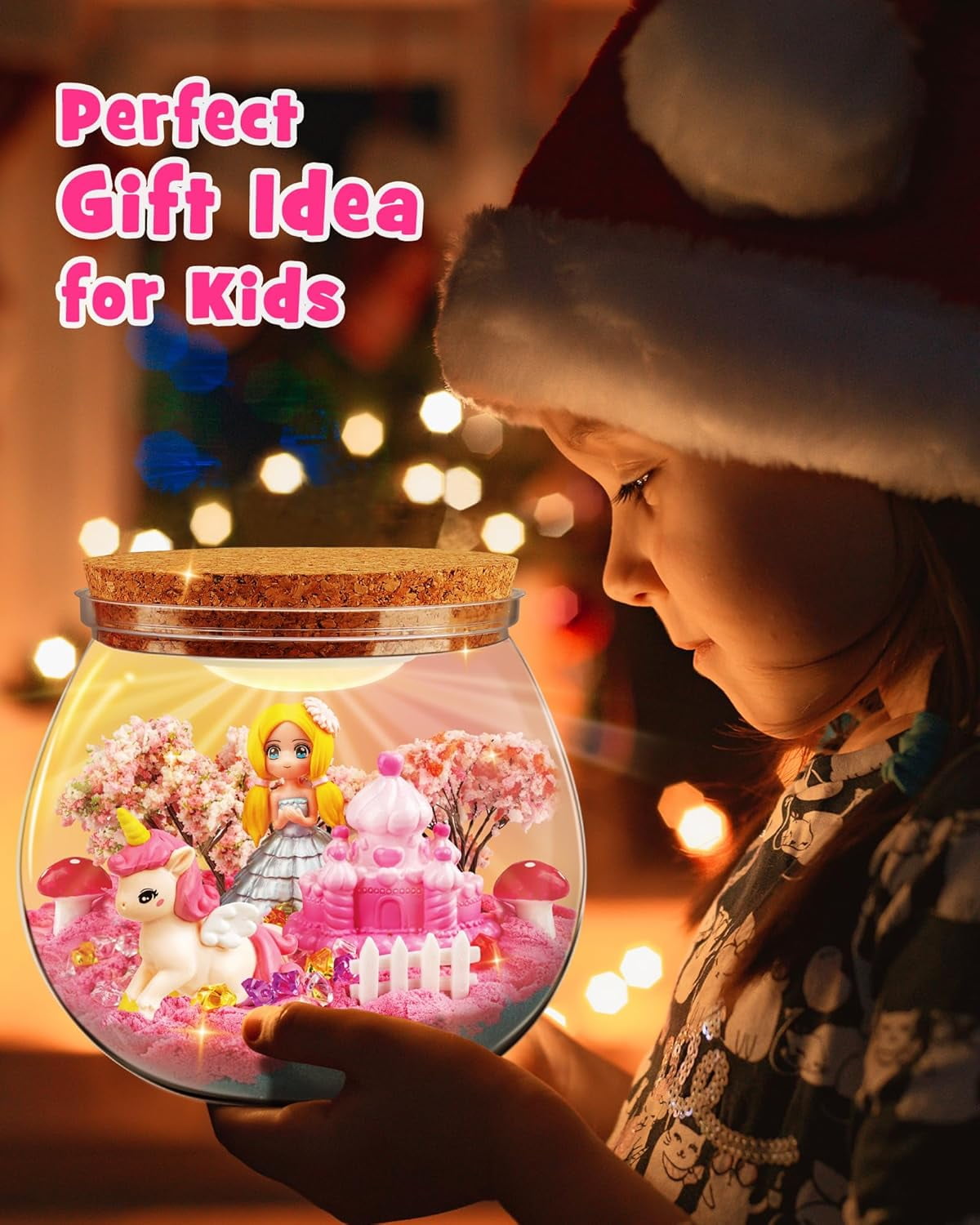D-FantiX Unicorn Princess Toys Terrarium Kit, LED Dino Night Light, Diy Arts and Crafts Science Projects Kit, Birthday for Boys Age 3-12 Year Old