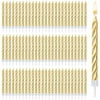 144 Pack Gold Candles for Birthday Cake Decorations, Twisted Metallic Candle with Holders for Anniversary Party Baking Supplies