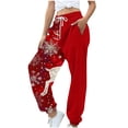 thumbnail image 4 of Rciityk Red Christmas Sweatpants for Women Drawstring Xmas Tree Mooses Snowflake Print Fleece Joggers High Waist Baggy Athletic Pants with Pockets Gifts for Her, 4 of 6