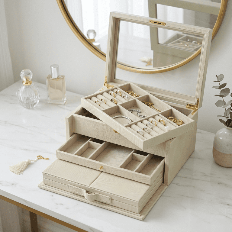 Hives and Honey Danielle Leather Jewelry Box for Women, Gold