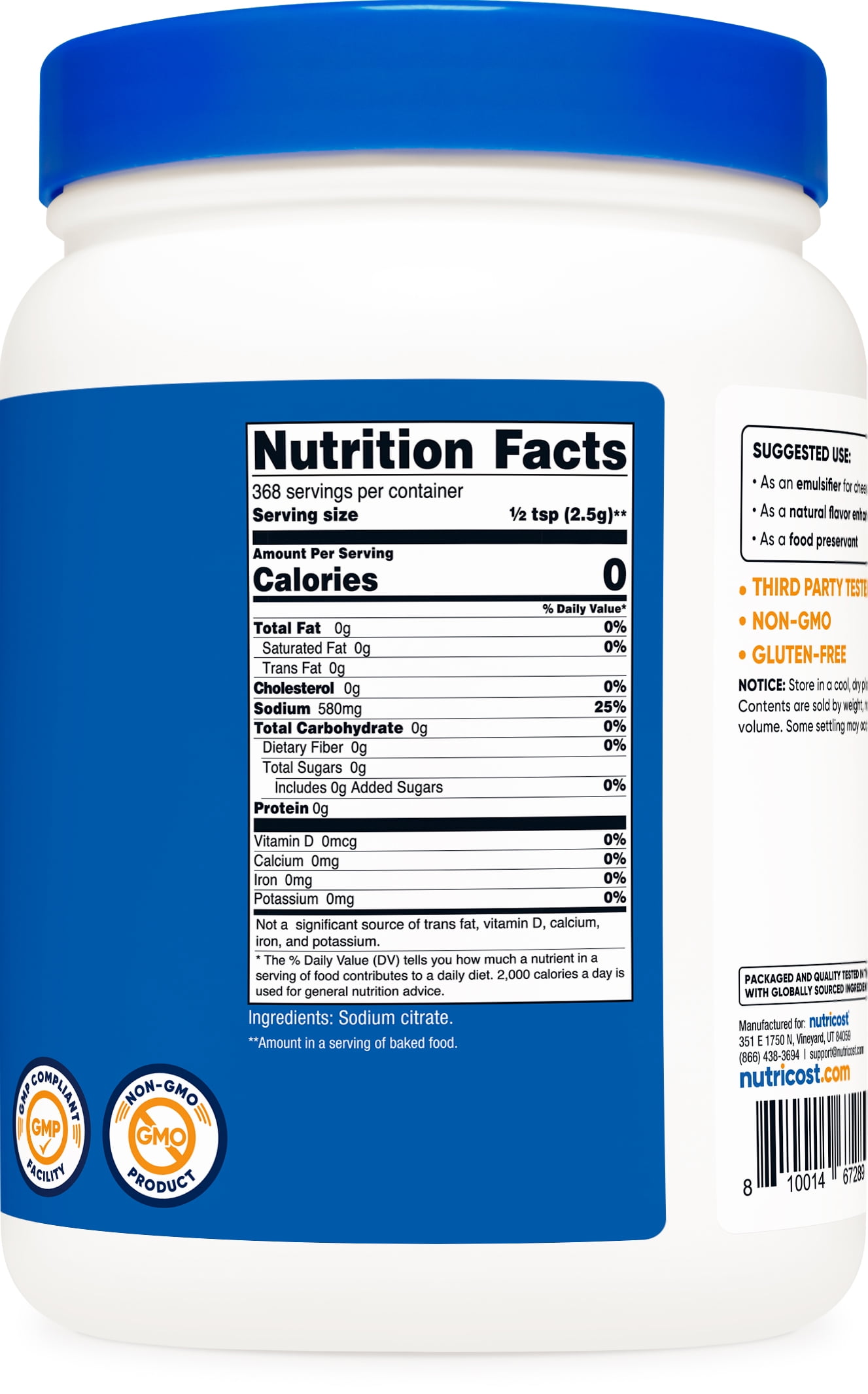 Nutricost Sodium Citrate Powder 2LB (32oz) - Food Grade, Non-GMO Sodium Salt