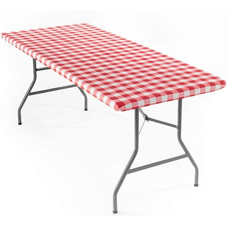 Signature Home Fitted Tablecloth Rectangle White And Red Table Cover 72 X 32 In Cloth Covers For 6 Foot Tables Washable Picnic Indoor Outdoor Gingham Canada Tables Washable Picnic Table Cover, Plastic Rectangular Table Covers With Elastic