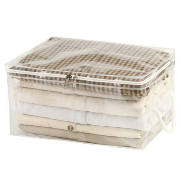 1 Pack Plastic Storage Bag,Clear Zippered Storage Bag,Storage Bag for Clothes & Blanket,Folding Clothing Storage Organizer,Moisture-Proof Bedding Storage Bag (S)