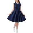 thumbnail image 4 of BLTIBY Tween Girls Elegant Dresses Kids Summer Ruffle Sleeveless Dress with Belt Blue 11-12 Years, 4 of 9
