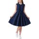 thumbnail image 3 of Vestido sin mangas con cuello redondo para niña, color liso, cuello redondo, sin mangas, cintura ceñida, vestido casual y cómodo para niñas medianas y grandes, vestido de poliéster para niña, 3 of 8