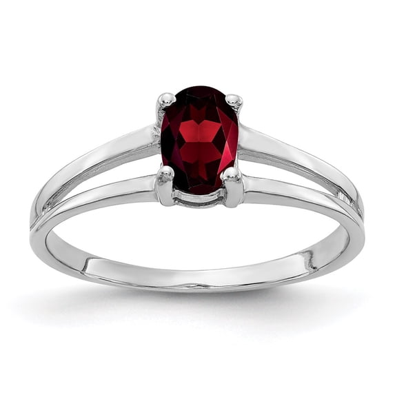 Real 14kt White Gold 6x4mm Oval Garnet Ring Size: 6; for Adults and Teens