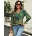 thumbnail image 2 of Weardear Long Sleeve Tops for Women Casual V Neck Loose Chiffon Work Blouse Smocked Tunic Shirts, 2 of 7