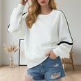 thumbnail image 2 of Tiweut Womens Sweatshirts Heavyweight Solid Color Crewneck Long Sleeve Side Line Fall Fashion Casual Streetwear Loose Pullover Top,White,M, 2 of 4