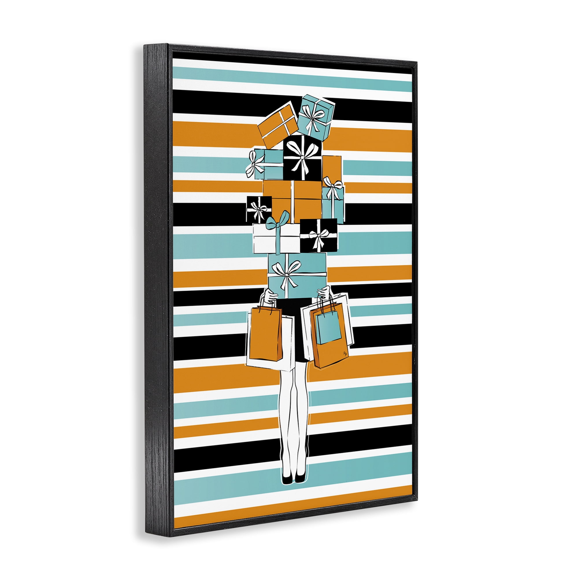 Stupell Industries Stacked Shopping Boxes Beauty & Fashion Painting Black Framed Art Print Wall Art, 20 x 30