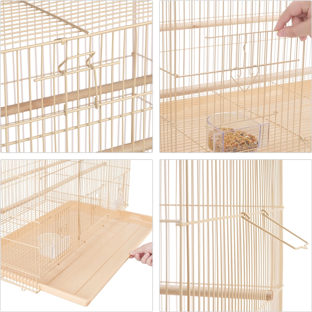 Alden Design 30" Bird Cage with Slide-Out Tray and Wood Perches, Almond
