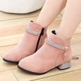 thumbnail image 3 of Rokment Girls Suede Ankle Booties Rhinestone Trim Side Zipper Low Heel, 3 of 7