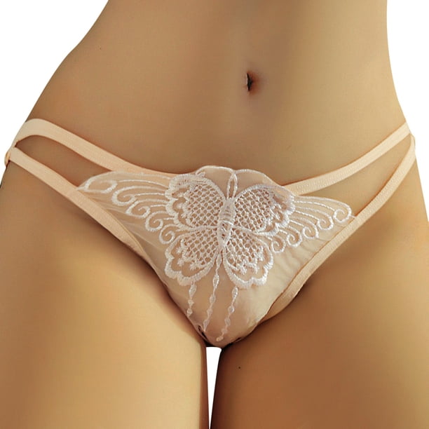 Gibobby Tangas de mujer ilusion Ropa interior de encaje grande y gordo para mujer, ropa interior calada Sexy, triángulos de bordados sin rastro para mujer(Beige,G)