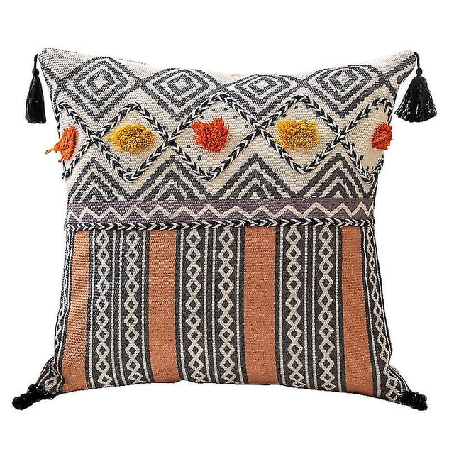 Funda de cojín bohemia de lino para sofá, estilo étnico con borlas (45 x 45 cm)