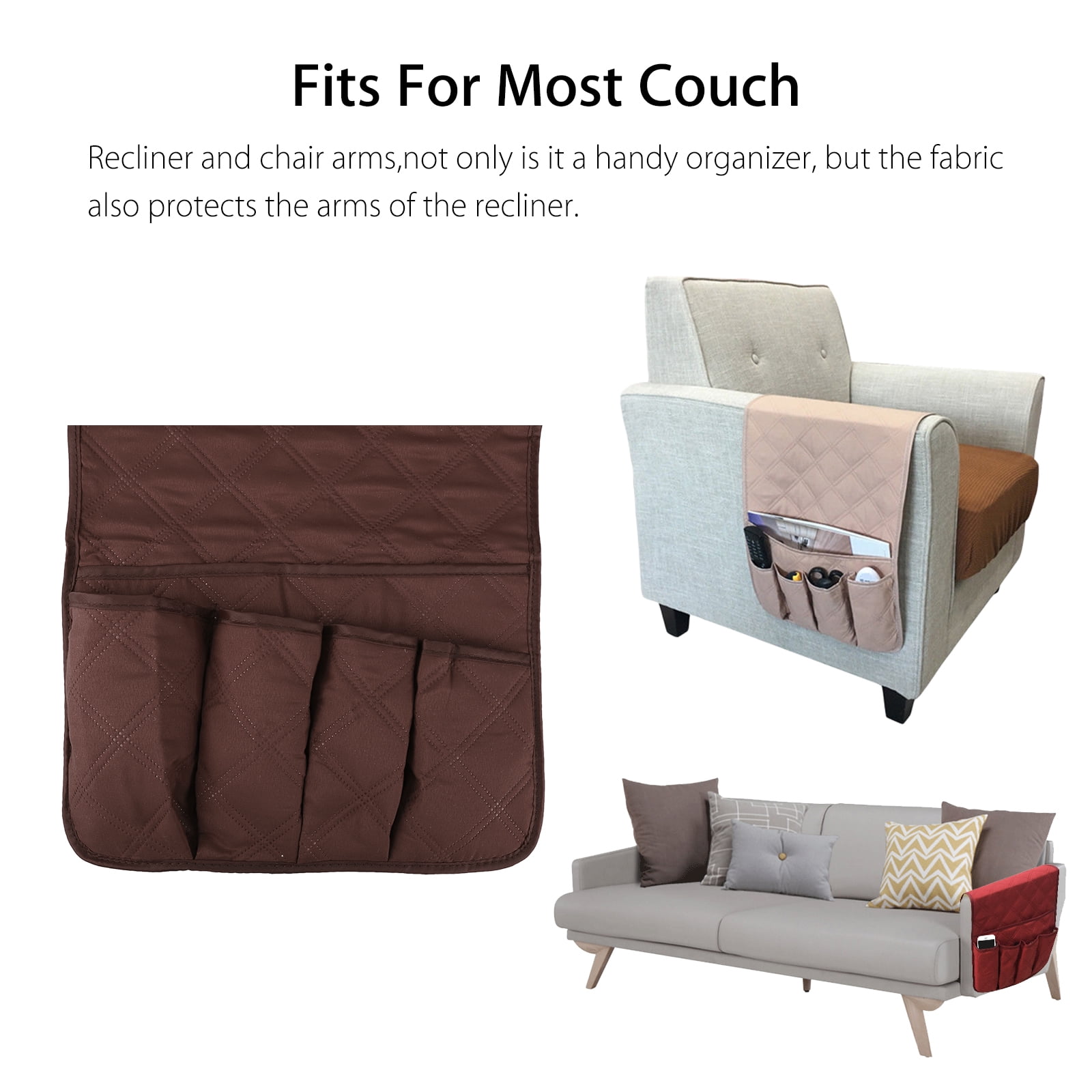 Anti Slip Armrest Caddy Pocket Organizer for Sofa Couch Chair Recliner Loveseat Storage for Phone Book Magazines Armchair Remote Control Holder