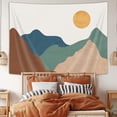 thumbnail image 4 of Boho Abstract Mountain Tapestry Mid Century Aesthetic Sunrise Sunset Nature Landscape Tapestry Minimalist Boho Tapestries Wall Hanging for Bedroom Living Room Dorm 60X40IN Sage Green Orange Beige, 4 of 5