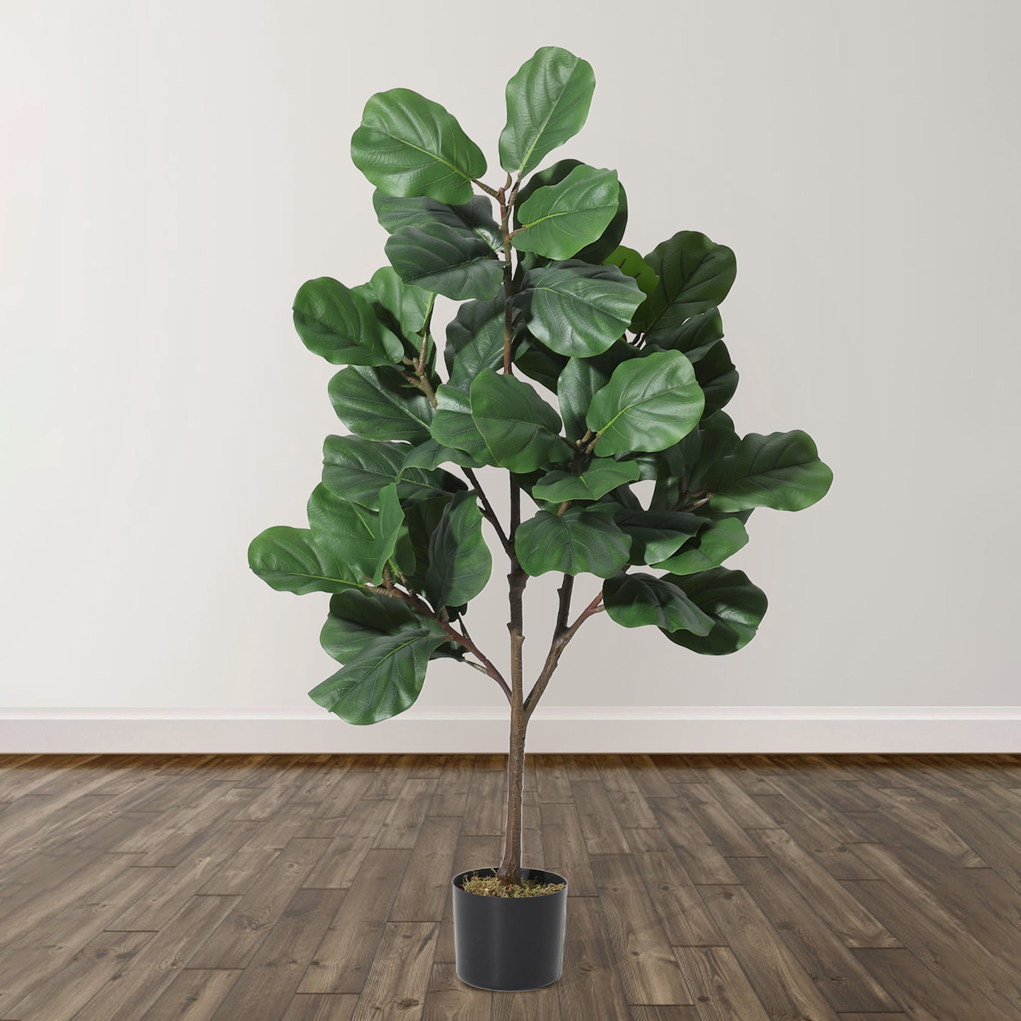 Artificial Fiddle Leaf Fig Tree 4FT Tall, Faux Ficus Lyrata Plant with Realistic Silk Leaves in Pot, Fake Floor Plant for Indoor Home Office Decor