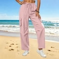thumbnail image 3 of Mifsaly Lightweight Cargo Pants for Women Cotton Linen Elastic Waist Drawstring Causal Summer Pants with Multi Pockets Loose Relaxed Fit Outdoor Lounge Outfits Pink,XXL, 3 of 5