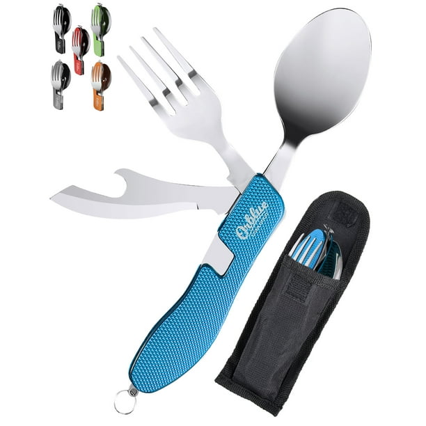 Orblue 4in1 Camping Utensils, 2Pack, Portable Stainless Steel Spoon