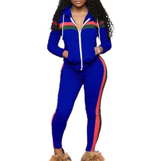 Women 2 Piece Outfits Tracksuit Jumpsuits Long Sleeve Zipper Hooded  Sweatshirt and Bodycon Long Pants Set - Walmart.com