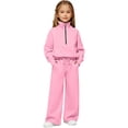 thumbnail image 2 of UACY Boys Girls Half Zip 2-Piece Sweatsuit, Mock Neck Sweatshirt and Wide Leg Sweatpants Set, Tracksuit Clothing Set with Pockets (Pink, 15-16 Years), 2 of 9