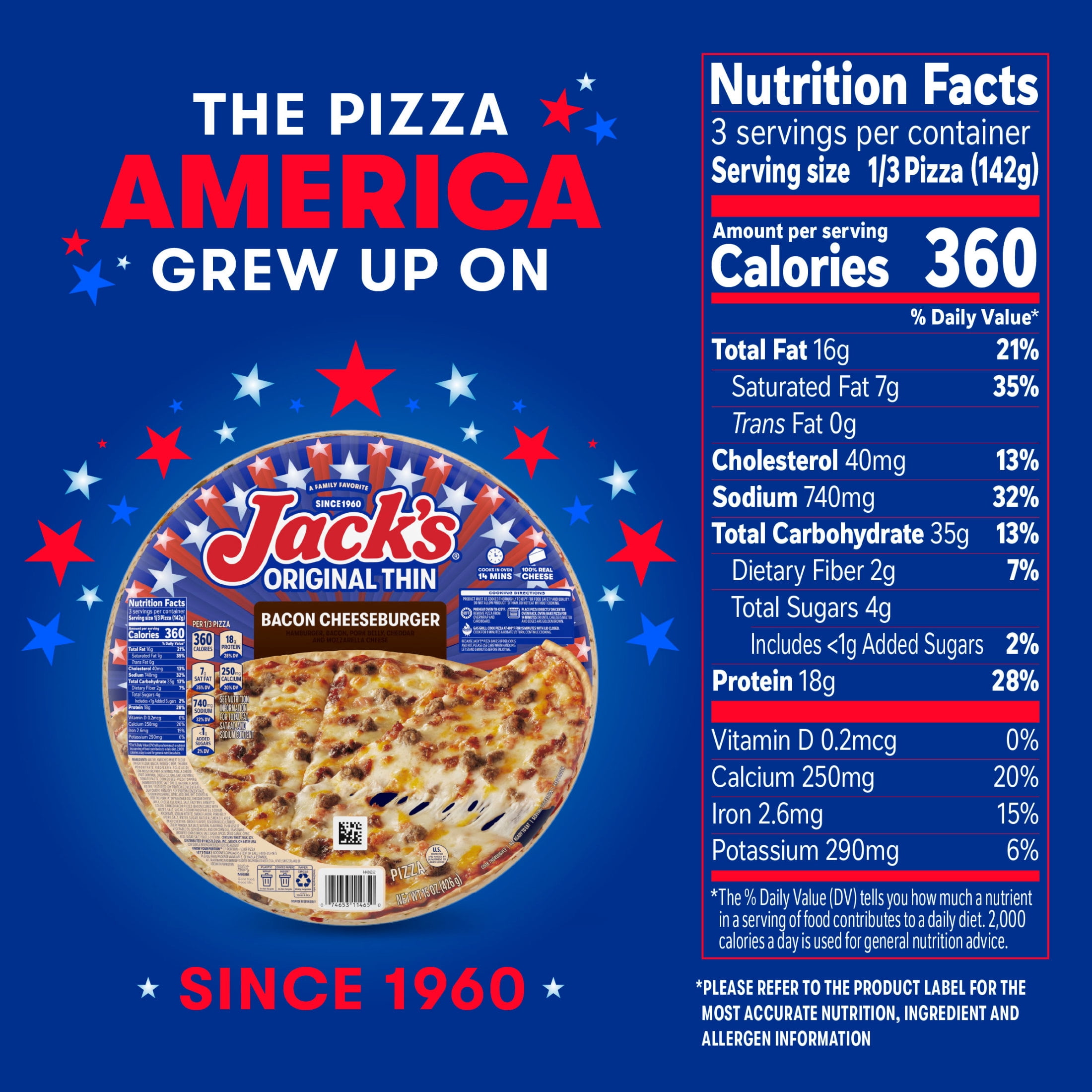 Jack's Bacon Cheeseburger, Original Thin Crust Pizza, 15 oz (Frozen)