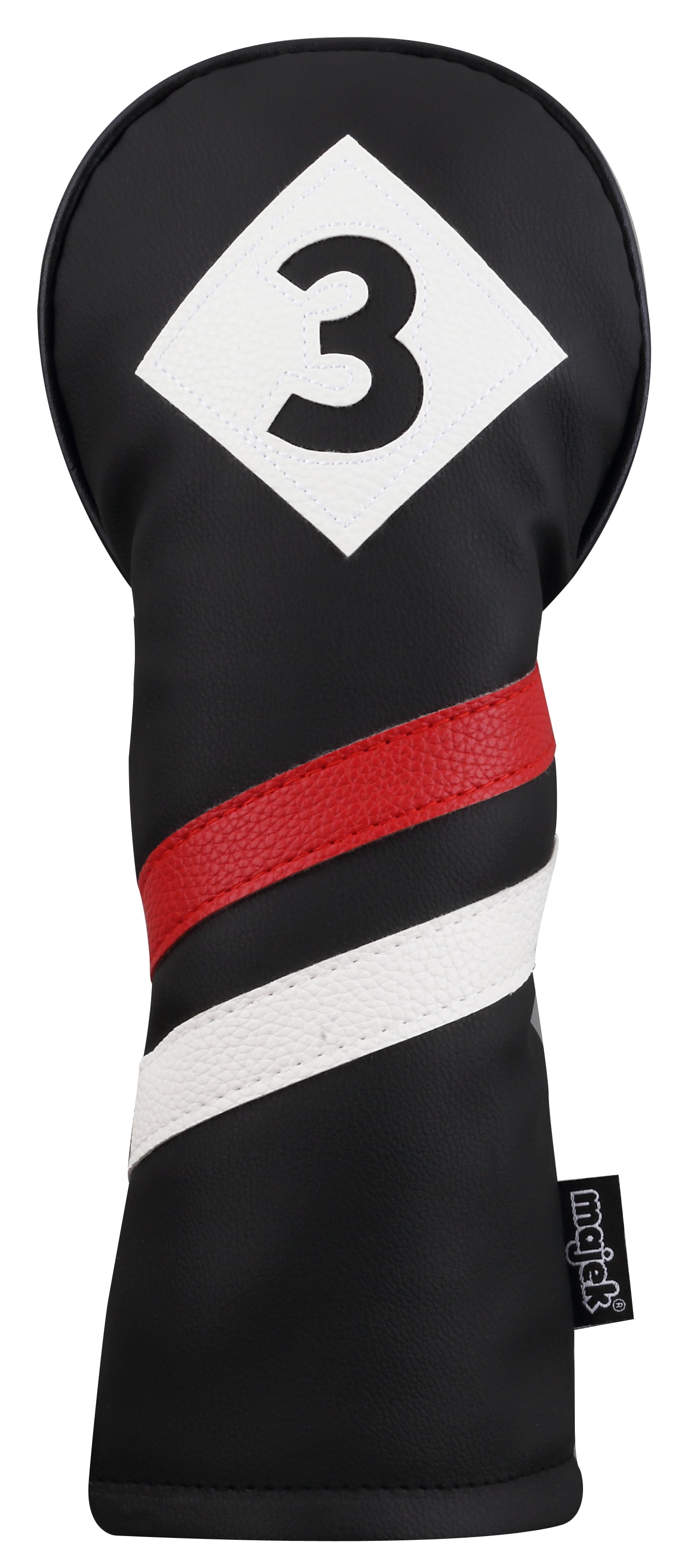 Majek Retro Golf Headcovers Black Red and White Vintage Leather Style 1 3 5 Driver and Fairway Head Covers Fits 460cc Drivers Classic Look