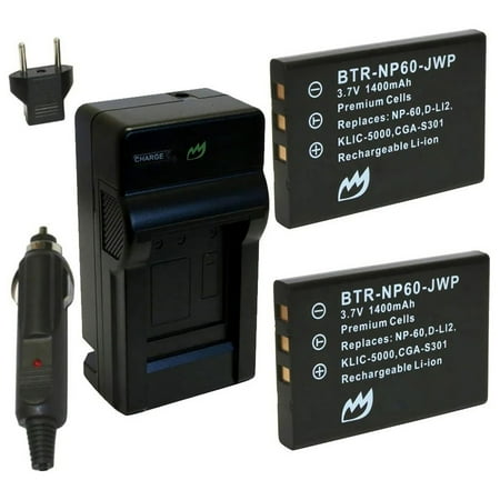 Replacement for Toshiba Camileo P10 Battery (2-Pack 1400mAh) and Charger