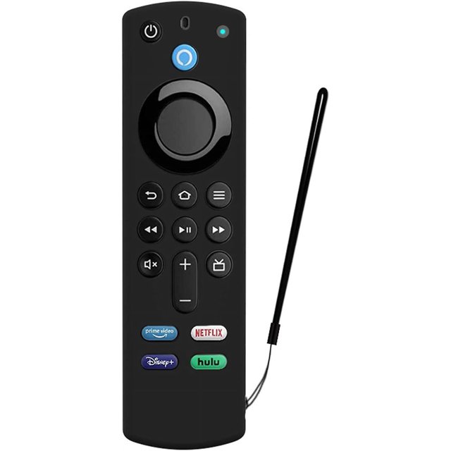 Funda protectora Yjmei para control remoto por voz de Alexa (3.ª generación, lanzamiento de 2021), carcasa de silicona a prueba de golpes, con cuerda antipérdida (negro)