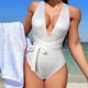 thumbnail image 2 of Trajes de Baño de Bikini de Mujer Color Sólido Glitter V Cuello Encaje Arriba sin Espalda Ajustado, Nylon para la Piscina de Playa Y Verano, 2 of 8