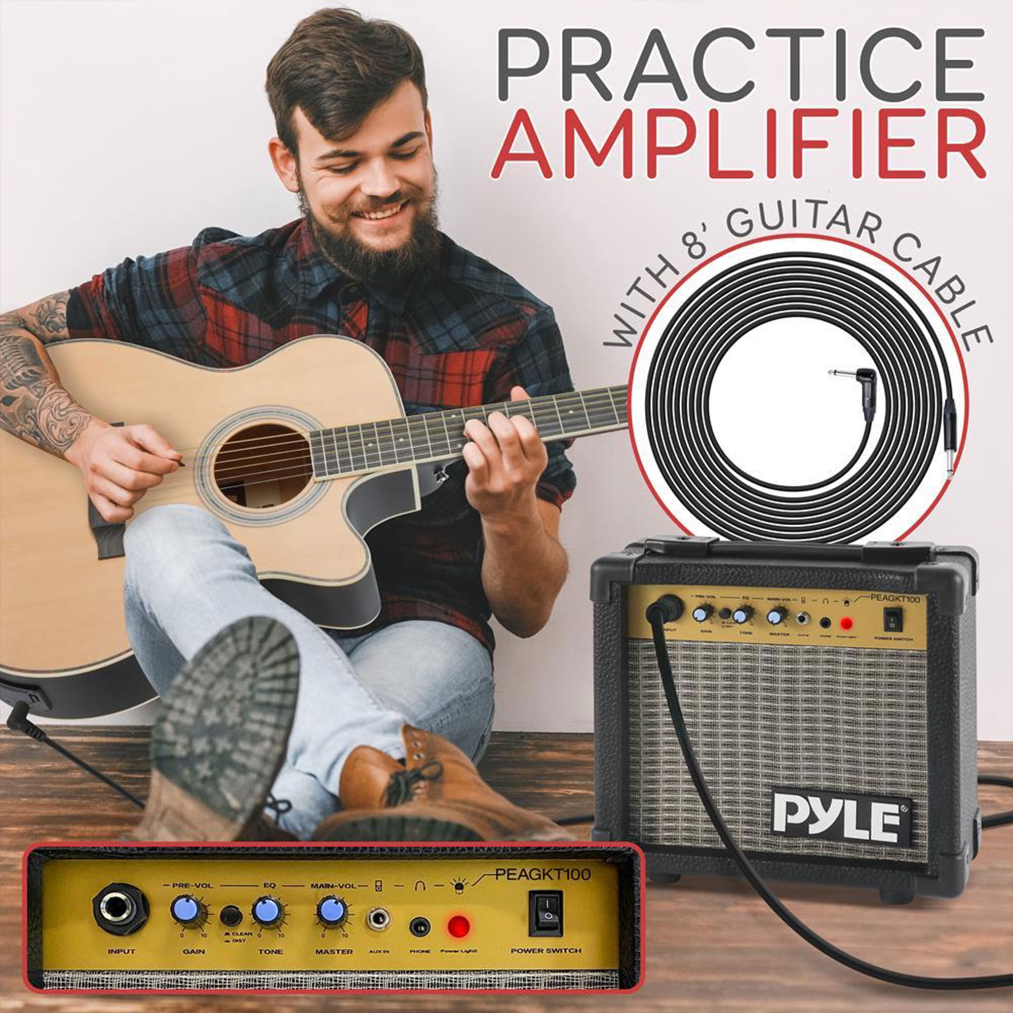 Pyle Electric Acoustic Cutaway Full Scale Spruce Wood Guitar Kit w/ Amp