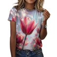 thumbnail image 3 of Tulip T-Shirt O Neck Retro Print Big Size T-Shirts Short Sleeve Tees Womens Pretty Design, 3 of 5