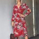 thumbnail image 2 of Vestido ajustado de manga larga con estampado de cuello en V informal para mujer a la moda Pompotops hdfakjf6906, 2 of 8