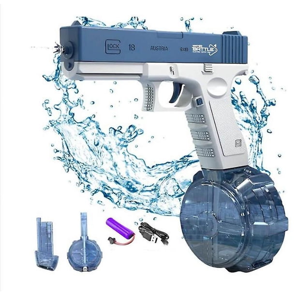 Pistola de agua eléctrica azul para niños y adultos - Pistola de agua - Juguetes de pistola de agua de plástico - Alcance de hasta 32 pies - Pistola de agua automática Super One Touch Tamaño 434cc
