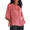thumbnail image 3 of Maoww Vêtements pour Femmes Chemise à Manches 3/4 Col Rond Coton Lin Haut Décontracté, Rose, TTG, 3 of 6