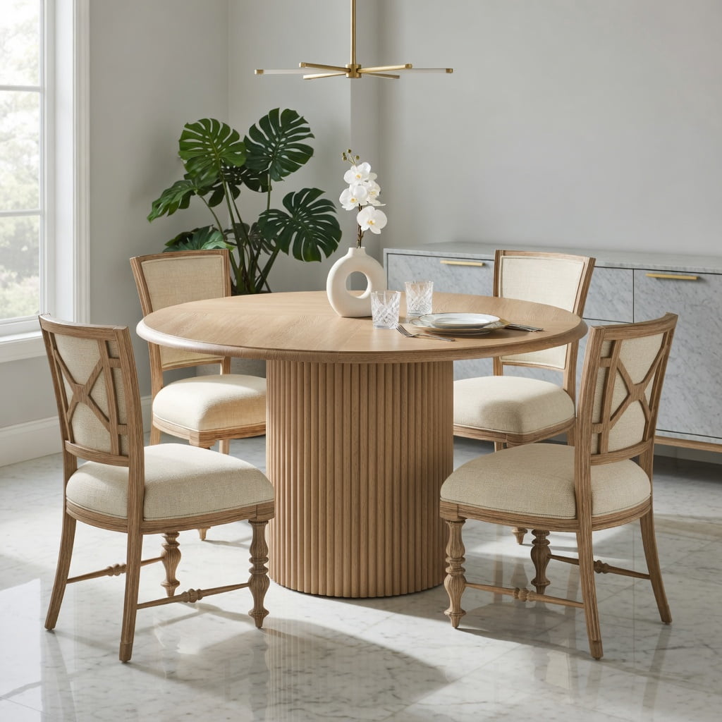 Hommoo 47.24 Inch Round Farmhouse Dining Table with Powder-Coated Metal Base, Modern Rustic Kitchen Table for 4–6 People, Gray