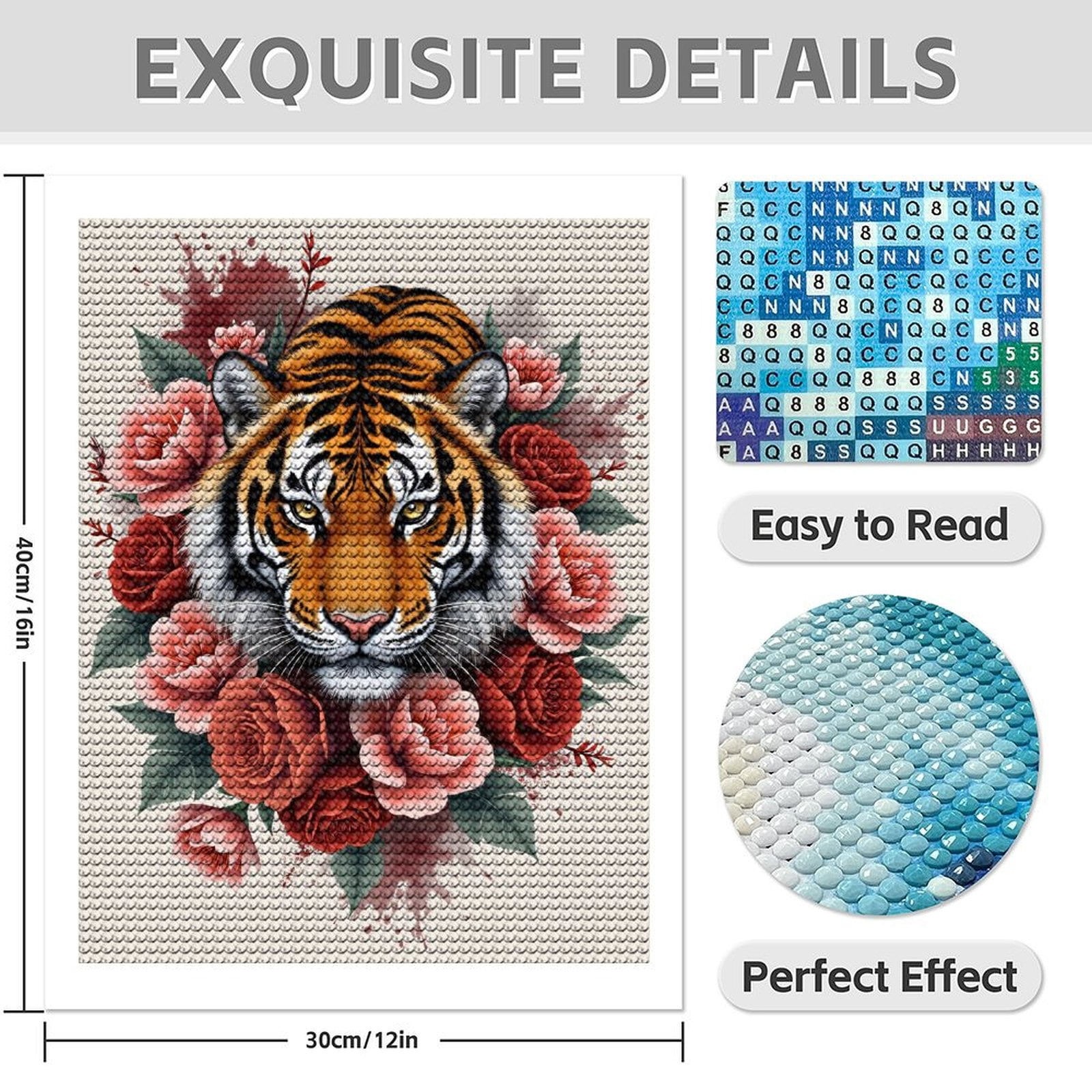 Diamond Art Kit for Adults, Tiger Flowers Art Print Diamond Painting for Adults Beginners, 5D DIY Diamond Art Painting Kits, Colorful Diamond Painting Craft for Home Decor 12x16