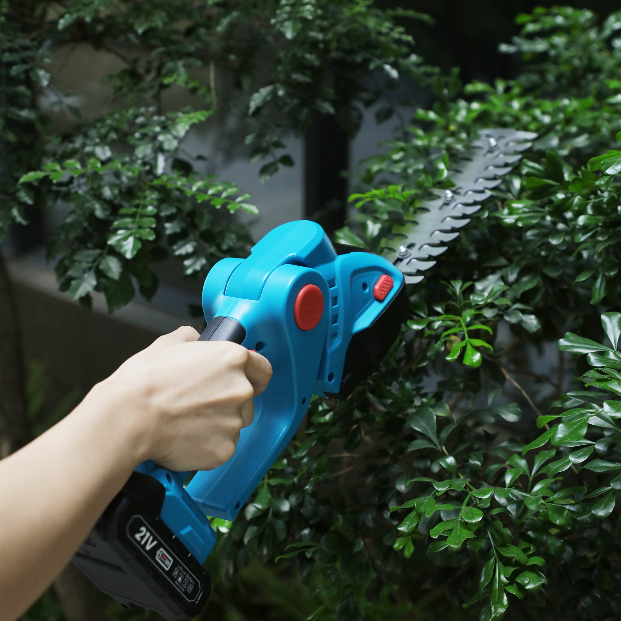 Hedge Trimmer Cordless with Battery and Charger 21V Electric Brush Grass Shrub Trimmer 2 in 1 Handheld Mini Grass Shears Grass Cutter Battery Powered Hedge Trimmer for Garden, Yard and Lawn