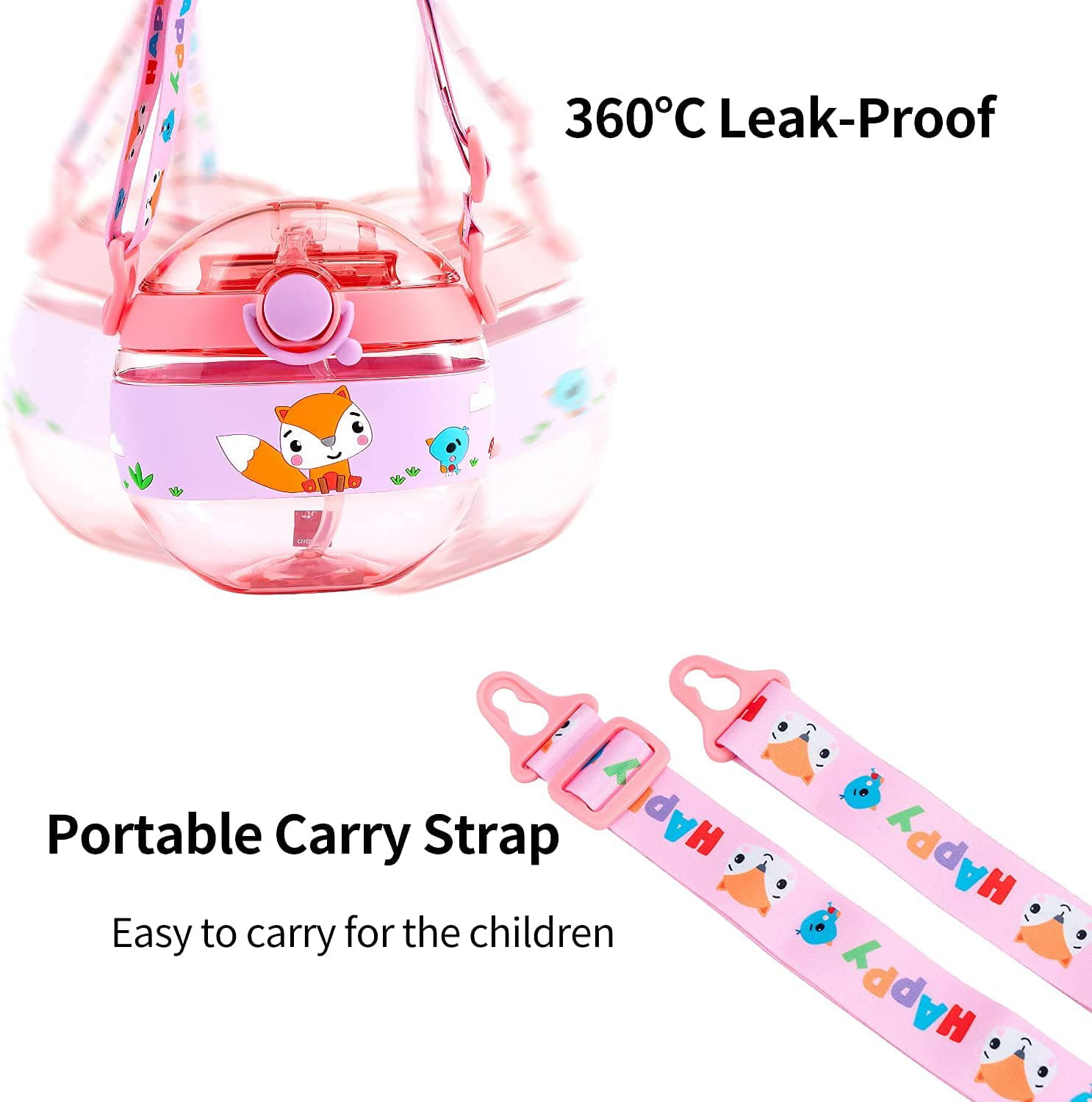 730 ml Portable Plastic Kids Water Bottle with Shoulder Strap