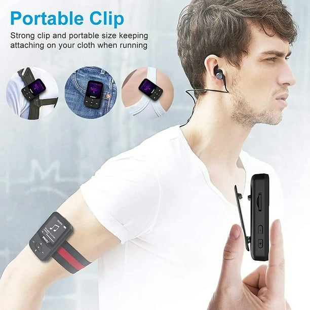 RUIZU REPRODUCTOR MP3 deportivo X52 con Bluetooth Mini Walkman de musica con Clip portatil con pantalla compatible con grabacion FM reloj podometro Radio Bodega Aurrera en linea