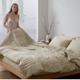 thumbnail image 6 of HIG 7‑Piece Bed in a Bag Comforter Set, Solid Light Beige Vertical Channel Quilted, Soft Microfiber All‑Season Bedding with Sheets & Pillow Shams, Queen Size, 6 of 8