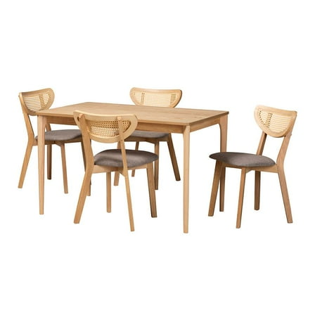 Baxton Studio Grey Fabric and Natural Oak Finished Wood 5-Piece Dining Set