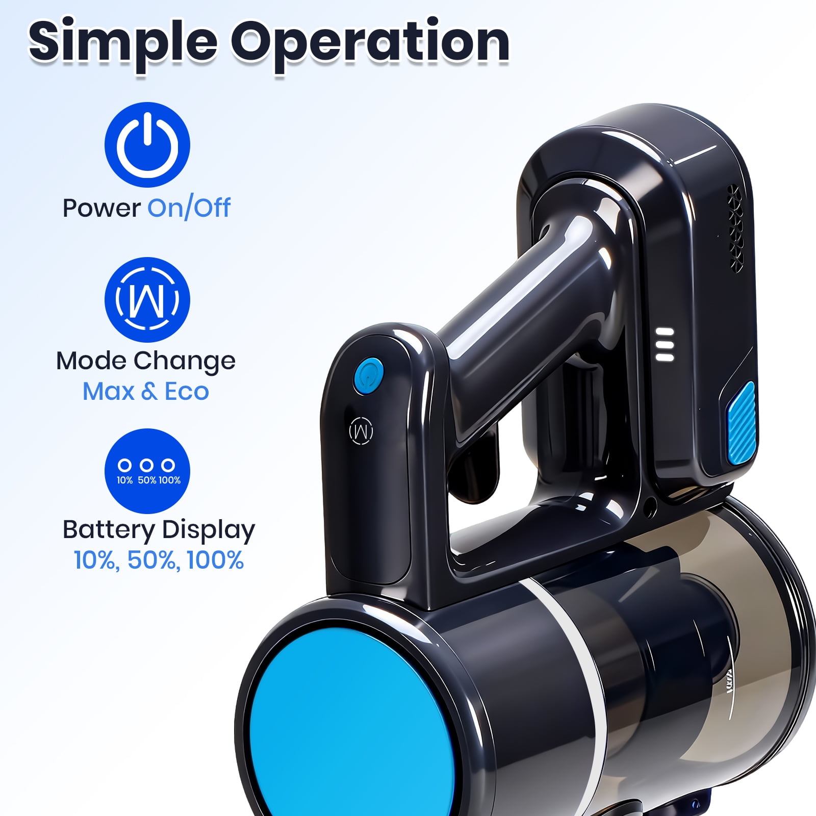 LIFERECORD Cordless Vacuum Cleaner, 180°Flexible Stick Vacuum for Pet Hair with Anti-Tangle Brush, 3 Suction Modes, LED Light for Hardwood Floors, Carpet, Furniture