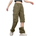 thumbnail image 2 of Leodye Salopette Élastique Détachable pour Femmes, Coupe Ajustée, Jambe Droite Extensible, Multi-Poches, Kaki G(L), 2 of 9