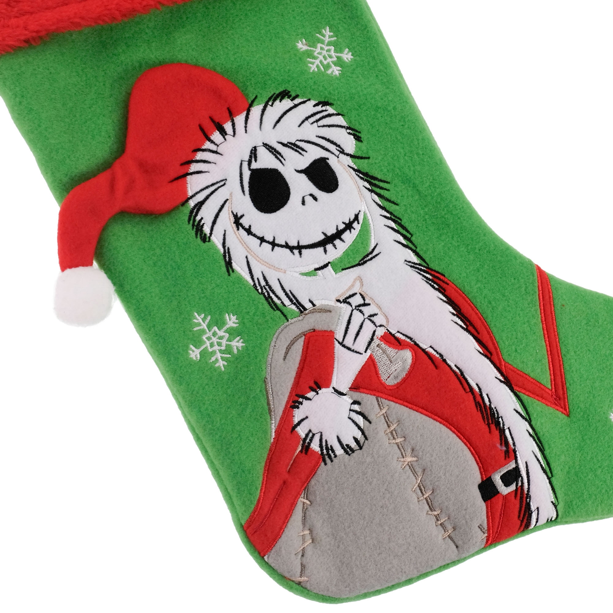 Jack Skellington 20 Inch Applique Christmas Stocking with Red Fuzzy Cuff