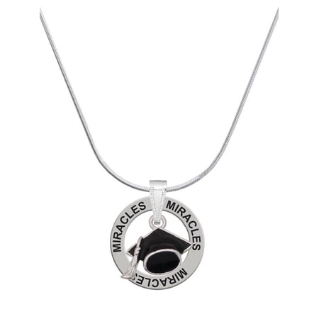 Delight Jewelry Silvertone 3-D Graduation Hat Miracles Ring Charm Necklace, 18"