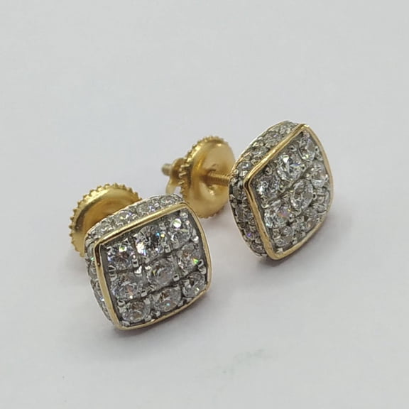2 Ct Round Cut Simulated Diamond Cluster Men's Studs Earrings | 14K Yellow Gold Plated Silver Earrings | Square Earrings