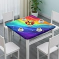 thumbnail image 3 of Rainbow Tie Dye Wave Pattern Square Fitted Tablecloth with Elastic Edge,Square Table Cover,Washable Elastic Table Cover for Home Kitchen Party Decor 34"x34", 3 of 6